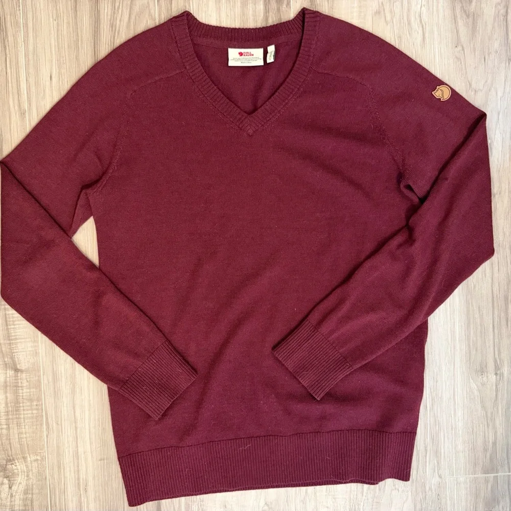 Fjallraven Women's V-Neck Maroon Sweater - Picture 3 of 7